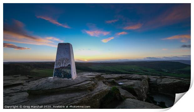 Roseberry Topping Sunrise Trig Point Print by Greg Marshall