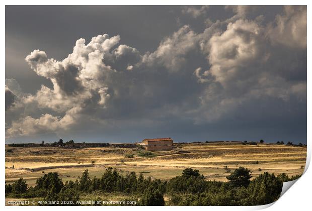 Stormy Clouds over a rural House  Print by Pere Sanz
