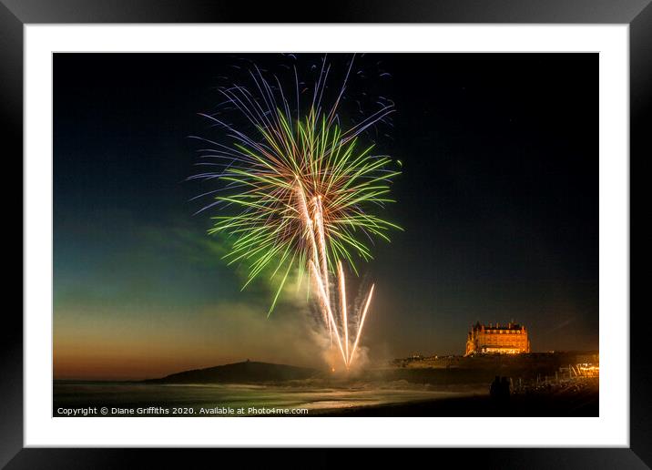 Fireworks on Fistral Beach, Newquay Framed Mounted Print by Diane Griffiths