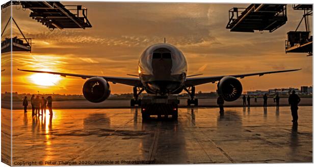 Boeing Dreamliner and the Sunrise Canvas Print by Peter Thomas