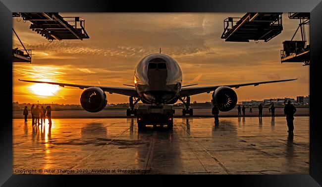 Boeing Dreamliner and the Sunrise Framed Print by Peter Thomas