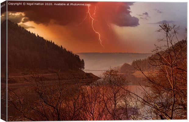 Lightning In The Valley Canvas Print by Nigel Hatton