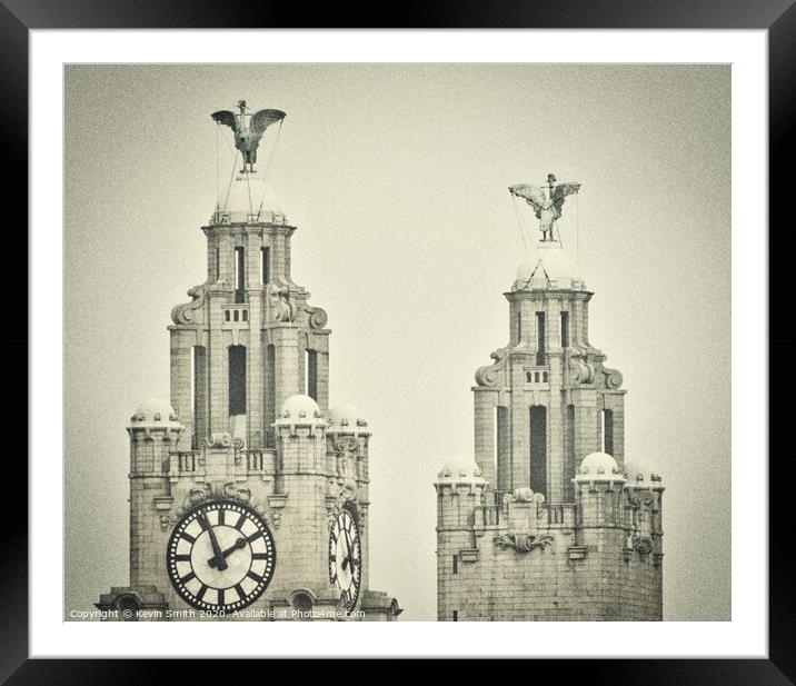 The famous Liverpool Liver Birds in monochrome  Framed Mounted Print by Kevin Smith