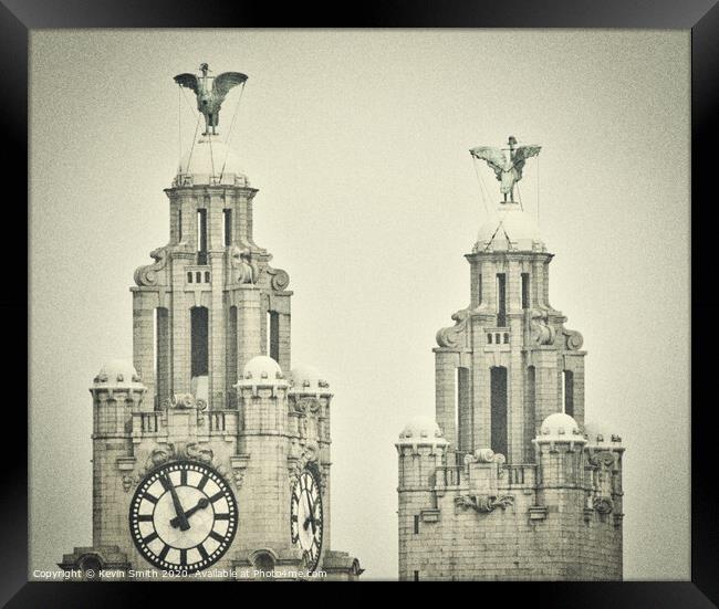 The famous Liverpool Liver Birds in monochrome  Framed Print by Kevin Smith