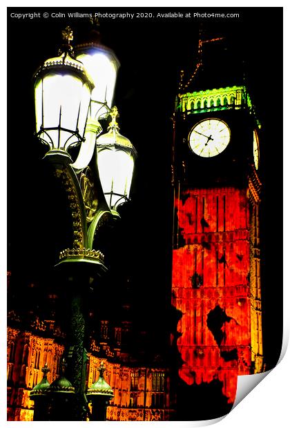 Big Ben with  Falling Poppies from Westminster Bri Print by Colin Williams Photography