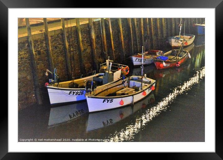Looe Night Reflections. Framed Mounted Print by Neil Mottershead