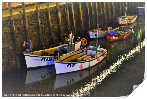 Looe Night Reflections. Print by Neil Mottershead