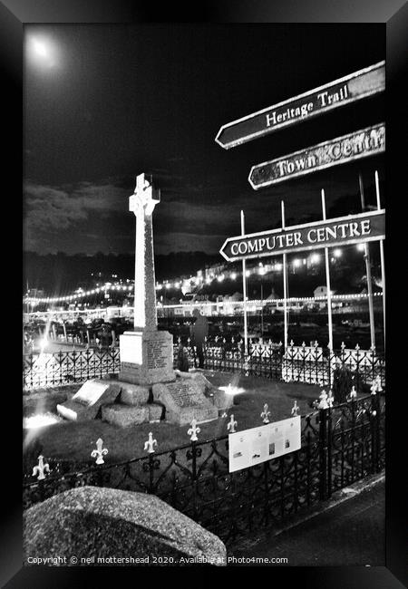 Looe War Memorial At Night. Framed Print by Neil Mottershead