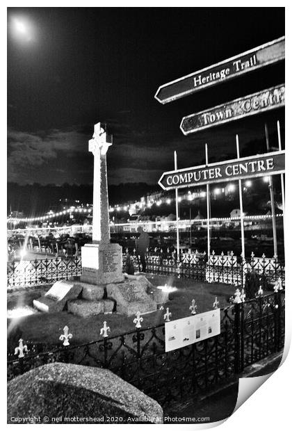 Looe War Memorial At Night. Print by Neil Mottershead