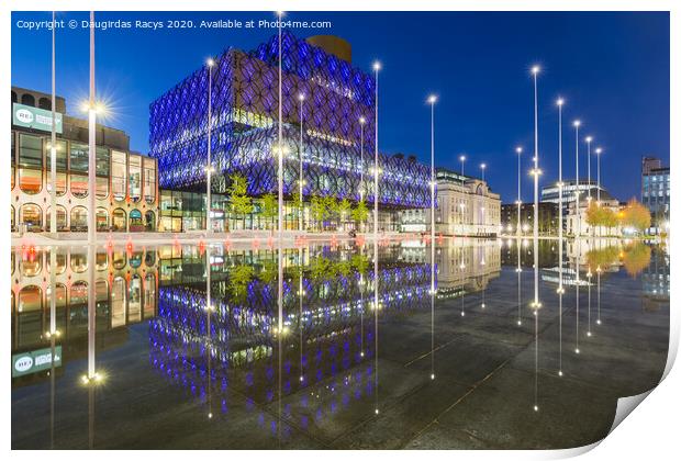 Birmingham City Library Reflections at the blue hour Print by Daugirdas Racys