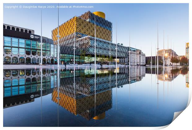 Birmingham City Library Reflections at the evening golden hour Print by Daugirdas Racys