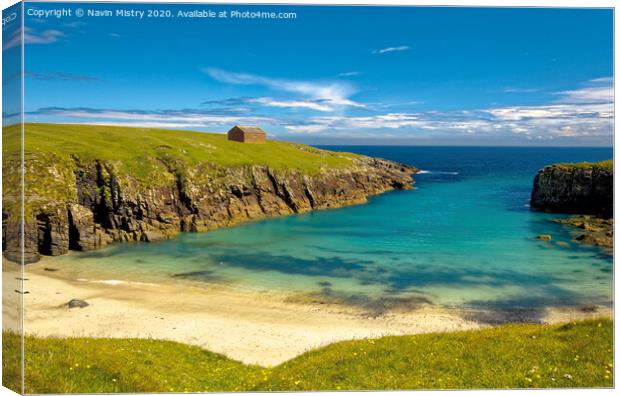 A pristine beach in a secluded bay, Isle of Lewis, Scotland Canvas Print by Navin Mistry