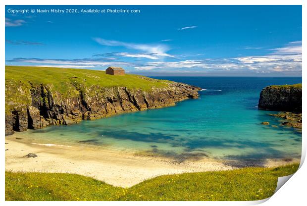 A pristine beach in a secluded bay, Isle of Lewis, Scotland Print by Navin Mistry