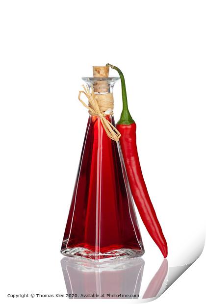 Bottle Chili Oil and Chili Pepper with real reflection Print by Thomas Klee