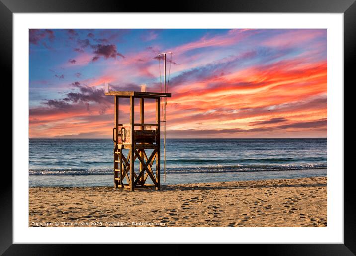 Lonely beach tower on the Mediterranean beach Framed Mounted Print by Thomas Klee