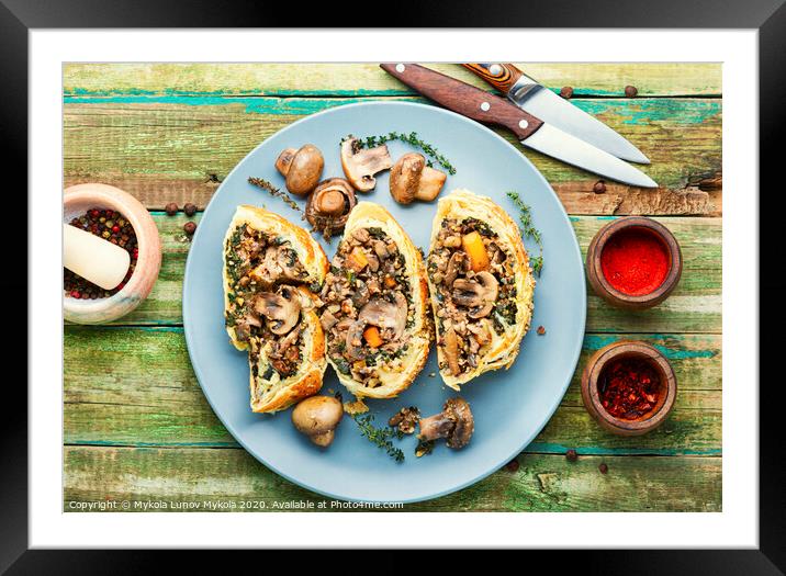 Sliced pie with mushrooms Framed Mounted Print by Mykola Lunov Mykola