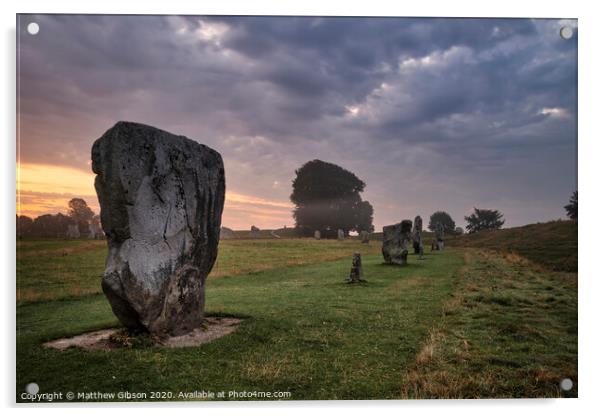 Stunning Summer sunrise landscape of Neolithic standing stones in English cluntryside with gorgeous light with slight background mist Acrylic by Matthew Gibson