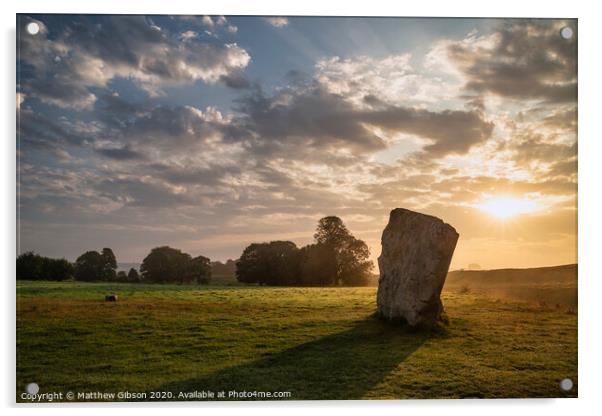 Stunning Summer sunrise landscape of Neolithic standing stones in English cluntryside with gorgeous light with slight background mist Acrylic by Matthew Gibson