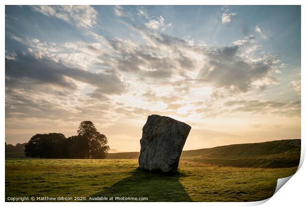 Stunning Summer sunrise landscape of Neolithic standing stones in English cluntryside with gorgeous light with slight background mist Print by Matthew Gibson