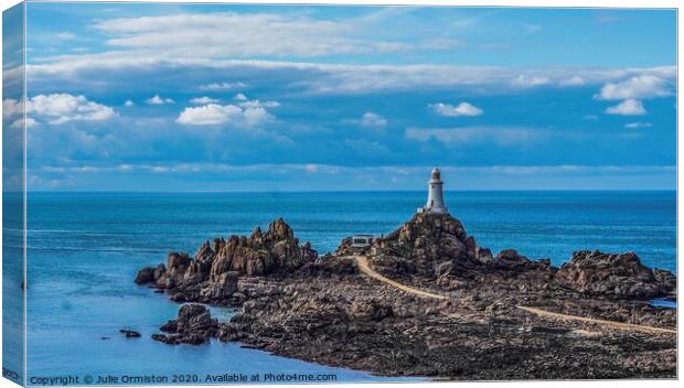 Corbiere Lighthouse Island of Jersey Canvas Print by Julie Ormiston