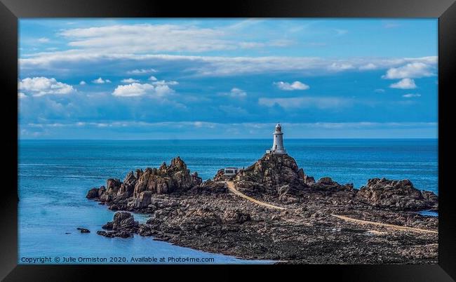 Corbiere Lighthouse Island of Jersey Framed Print by Julie Ormiston