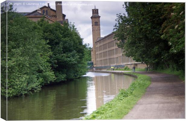 Leeds and Liverpool Canal at Saltaire, West Yorksh Canvas Print by Laurence Tobin
