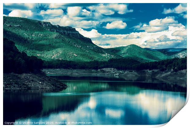 Mountains by the lake Print by Vicente Sargues