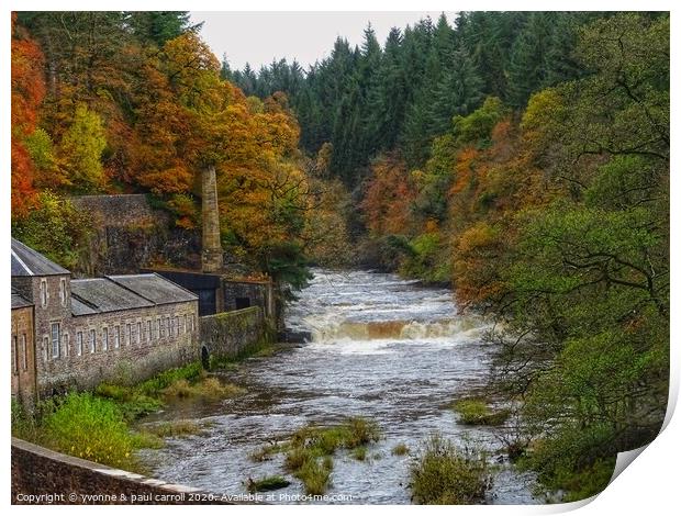 New Lanark Mill at the Falls of Clyde Print by yvonne & paul carroll