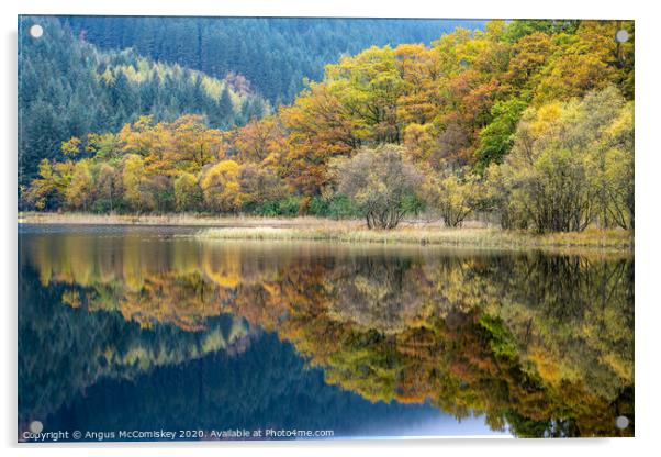Autumn reflections on Loch Chon Acrylic by Angus McComiskey