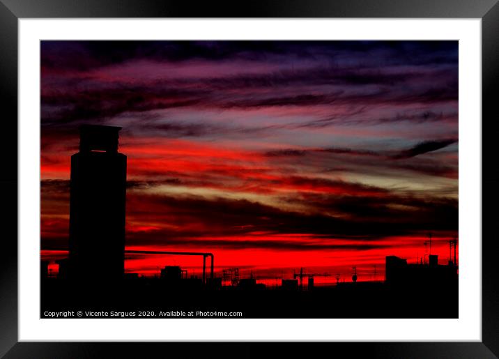 City orange sky Framed Mounted Print by Vicente Sargues
