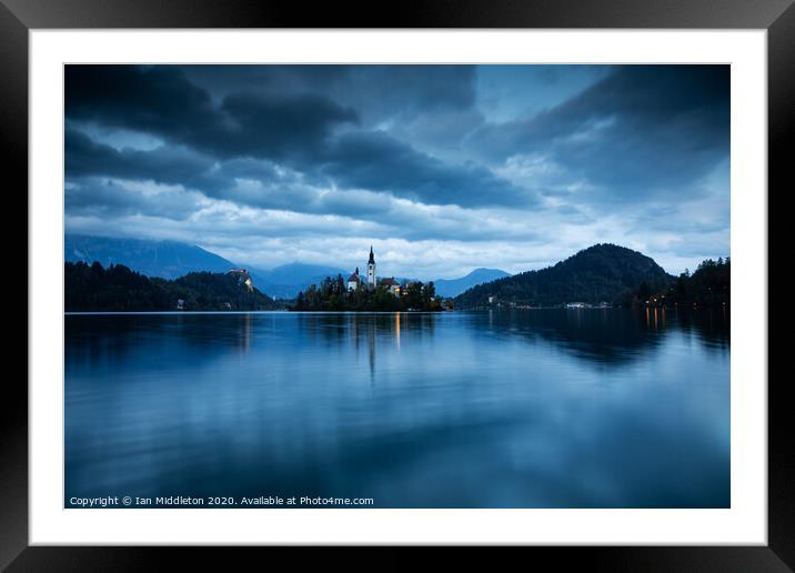 Dusk over Lake Bled Framed Mounted Print by Ian Middleton