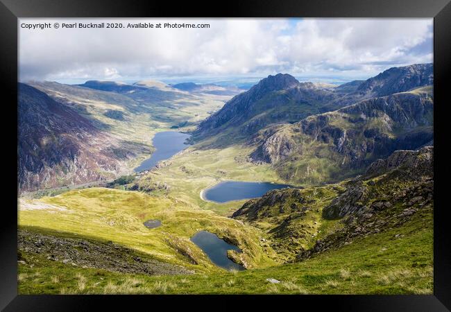 Ogwen Valley Lakes and Mountains Framed Print by Pearl Bucknall