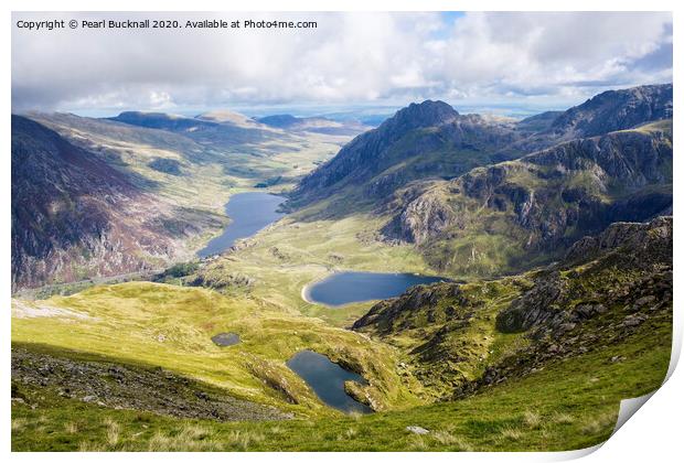 Ogwen Valley Lakes and Mountains Print by Pearl Bucknall
