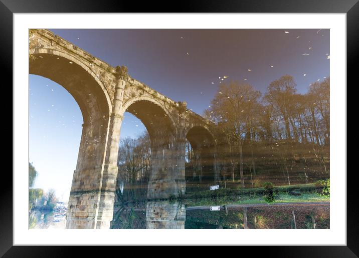 upside down reflection of Knaresborough Viaduct Yorkshire Framed Mounted Print by mike morley