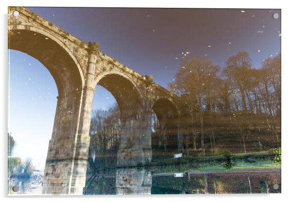 upside down reflection of Knaresborough Viaduct Yorkshire Acrylic by mike morley