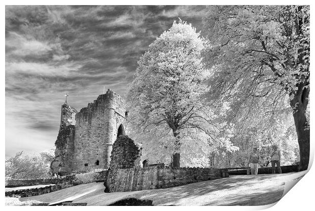 Knaresborough castle in Infra red Print by mike morley