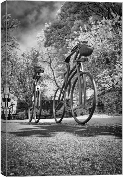 Knaresborough cyclists in Infra red Canvas Print by mike morley