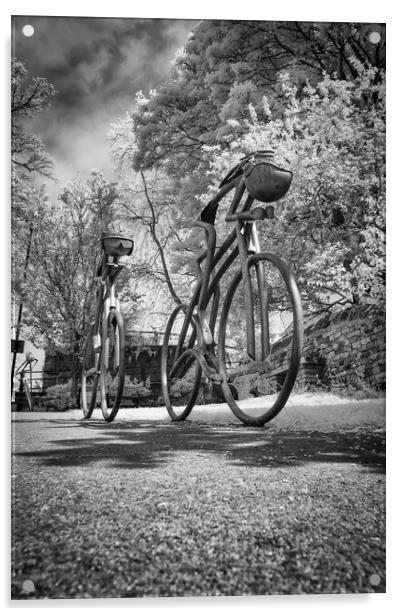 Knaresborough cyclists in Infra red Acrylic by mike morley