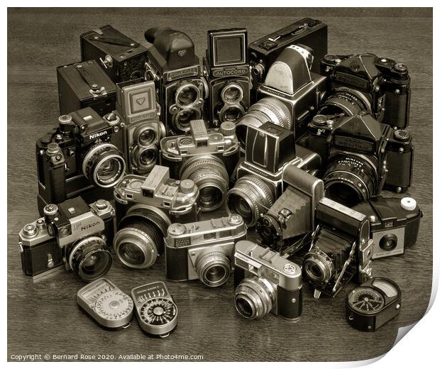 Collection of Film Cameras with sepia tint Print by Bernard Rose Photography