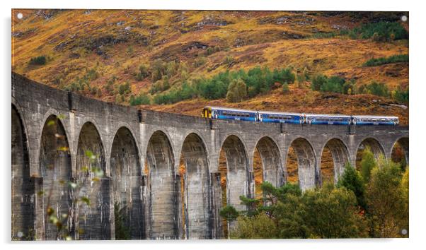Scotrail crossing the Glenfinnan Viaduct Acrylic by Miles Gray