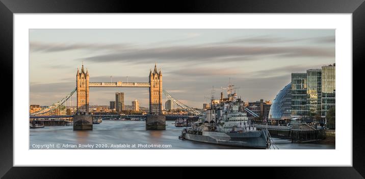 Tower Bridge & HMS Belfast Framed Mounted Print by Adrian Rowley
