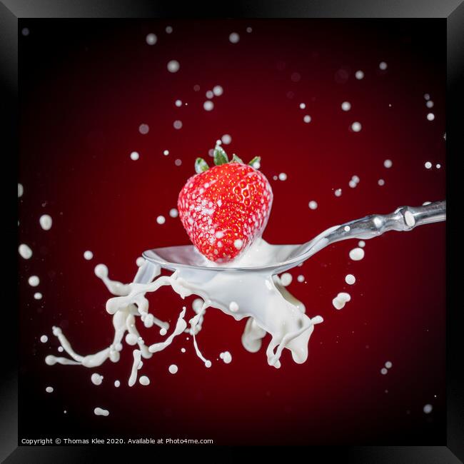 Strawberry Milk-Splash Framed Print by Thomas Klee