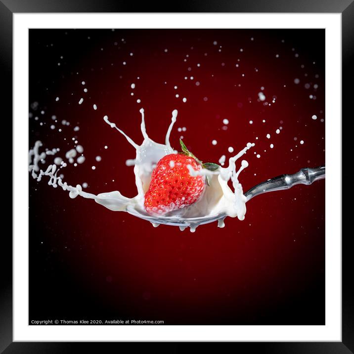 Strawberry Milk-Splash Framed Mounted Print by Thomas Klee