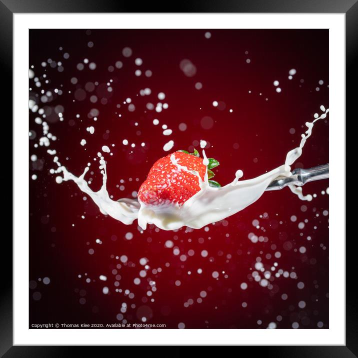 Strawberry Milk-Splash Framed Mounted Print by Thomas Klee