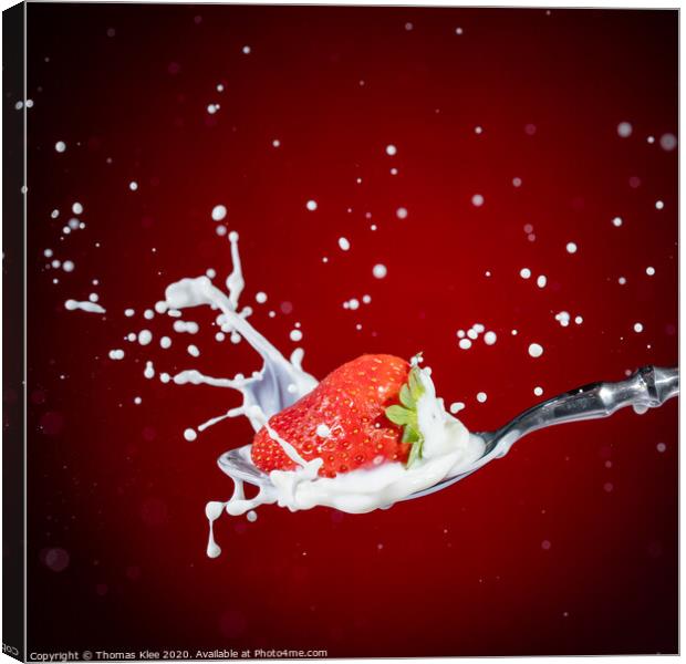 Strawberry Milk-Splash Canvas Print by Thomas Klee