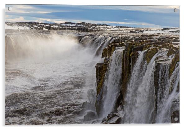 Selfoss Waterfall in Winter, Iceland Acrylic by Arterra 