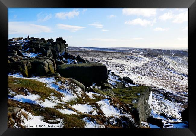 Stanage edge in Winter at Derbyshire. Framed Print by john hill