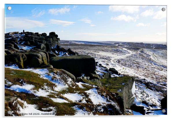 Stanage edge in Winter at Derbyshire. Acrylic by john hill