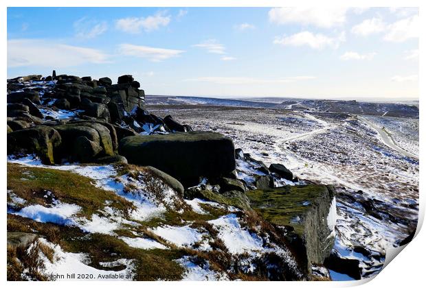Stanage edge in Winter at Derbyshire. Print by john hill