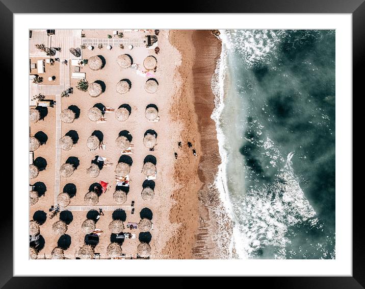Beach People, Aerial Photography, Coastal Ocean Wall Art Print, Ocean Sea Framed Art Print Framed Mounted Print by Radu Bercan